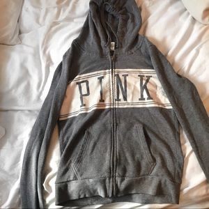 Pink Grey Zip Up Hoodie—Vintage